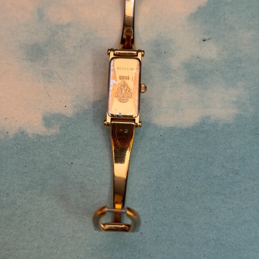 Gucci Gold-Tone Rectangular Watch with Brown Leat… - image 8